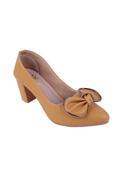 Mustard Bow Block Heel Pumps