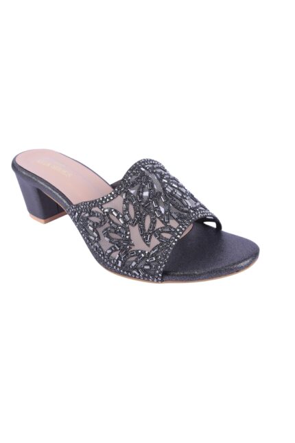 Elegant Embellished Mesh Block-Heel Mules