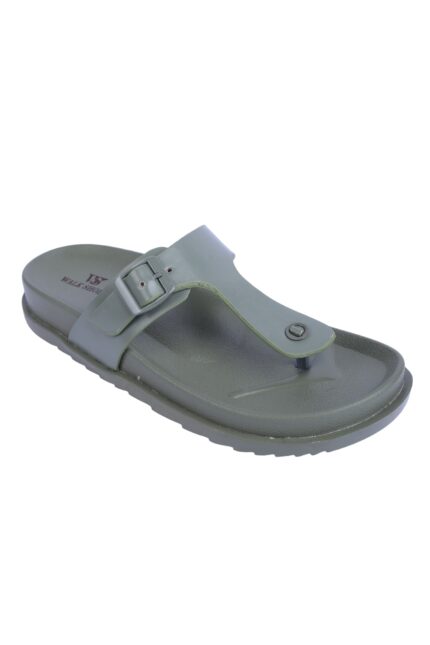 Olive Green Contoured T-Strap Slide Sandals
