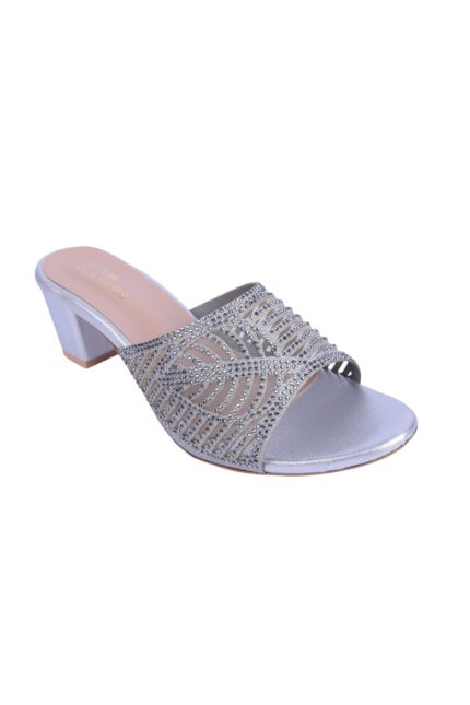 Shimmering Silver Rhinestone Slide Mules