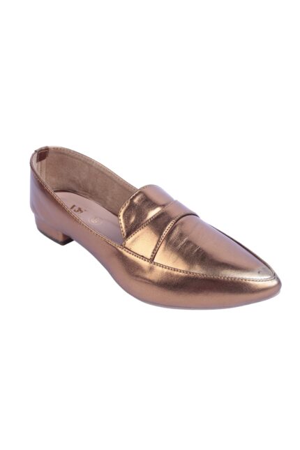 Metallic Rose-Gold Pointed-Toe Loafers