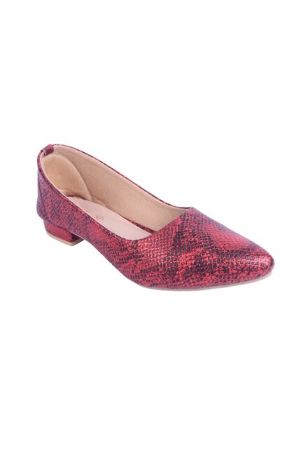 Red Snakeskin-Textured Ballet Flats