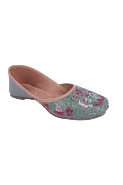 Sage Green Floral Embroidered Juttis
