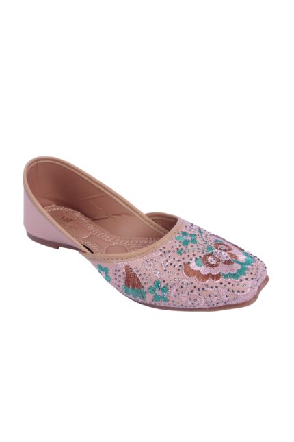 Handcrafted Floral Embroidered Punjabi Jutti – Pastel Pink